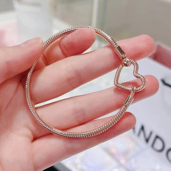 Pandora Rose gold heart link snake bone chain bracelet - Picture 2 of 3